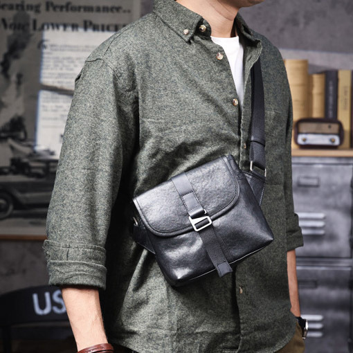 Black Leather Crossbody Bag - Men's Minimalist Phone Sling