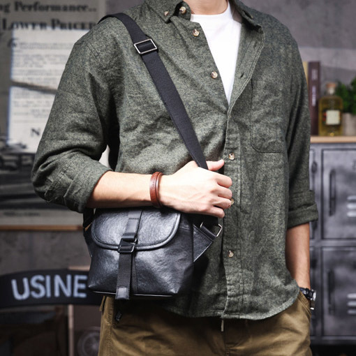 Black Leather Crossbody Bag - Men's Minimalist Phone Sling