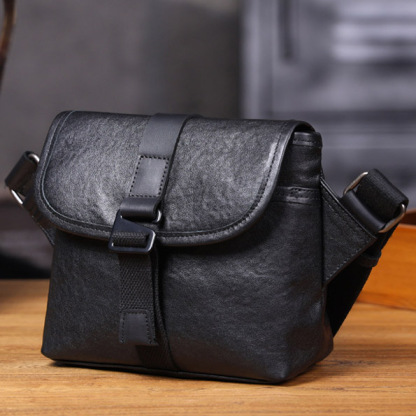 Black Leather Crossbody Bag - Men's Minimalist Phone Sling