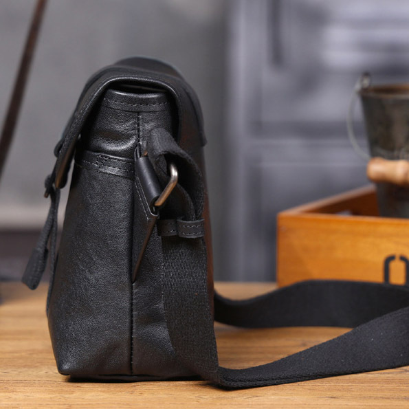 Black Leather Crossbody Bag - Men's Minimalist Phone Sling