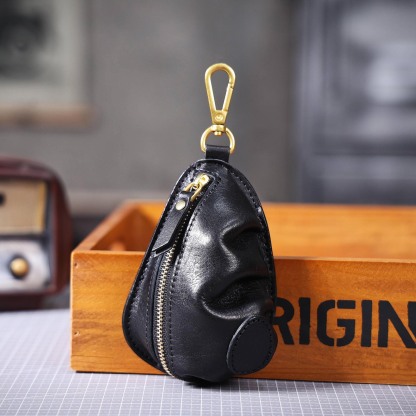 Retro Leather Car Key Case - Zippered Key Organizer (Black, Sunset)YHHS012668