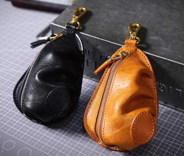 Retro Leather Car Key Case - Zippered Key Organizer (Black, Sunset)YHHS012668