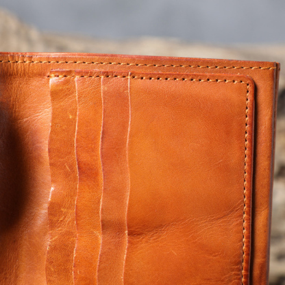 Ultra-Thin Women's Short Wallet – Retro Veg-Tanned Leather Bifold (Black, Brown)YHHS5009Short