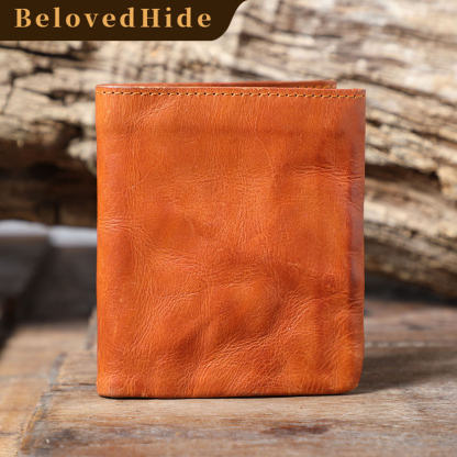 Ultra-Thin Women's Short Wallet – Retro Veg-Tanned Leather Bifold (Black, Brown)YHHS5009Short