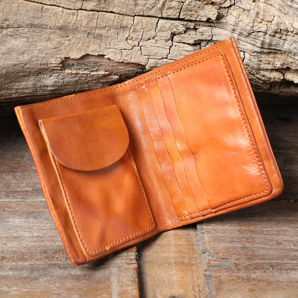 Ultra-Thin Women's Short Wallet – Retro Veg-Tanned Leather Bifold (Black, Brown)YHHS5009Short