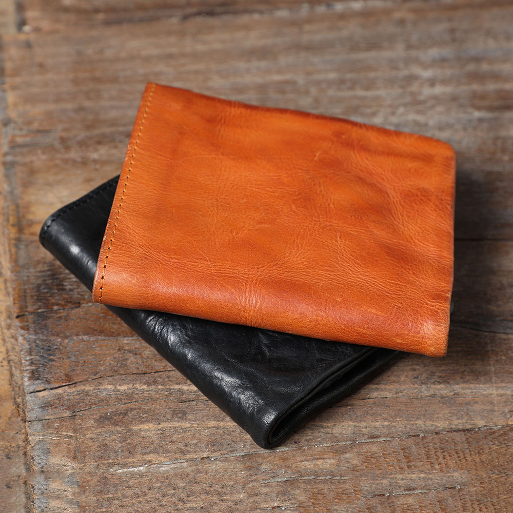 Ultra-Thin Women's Short Wallet – Retro Veg-Tanned Leather Bifold (Black, Brown)YHHS5009Short