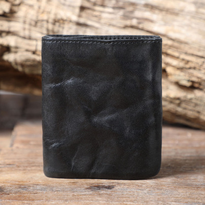 Ultra-Thin Women's Short Wallet – Retro Veg-Tanned Leather Bifold (Black, Brown)YHHS5009Short