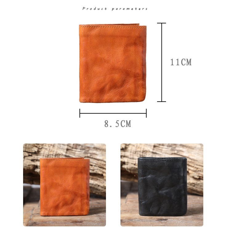 Ultra-Thin Women's Short Wallet – Retro Veg-Tanned Leather Bifold (Black, Brown)YHHS5009Short