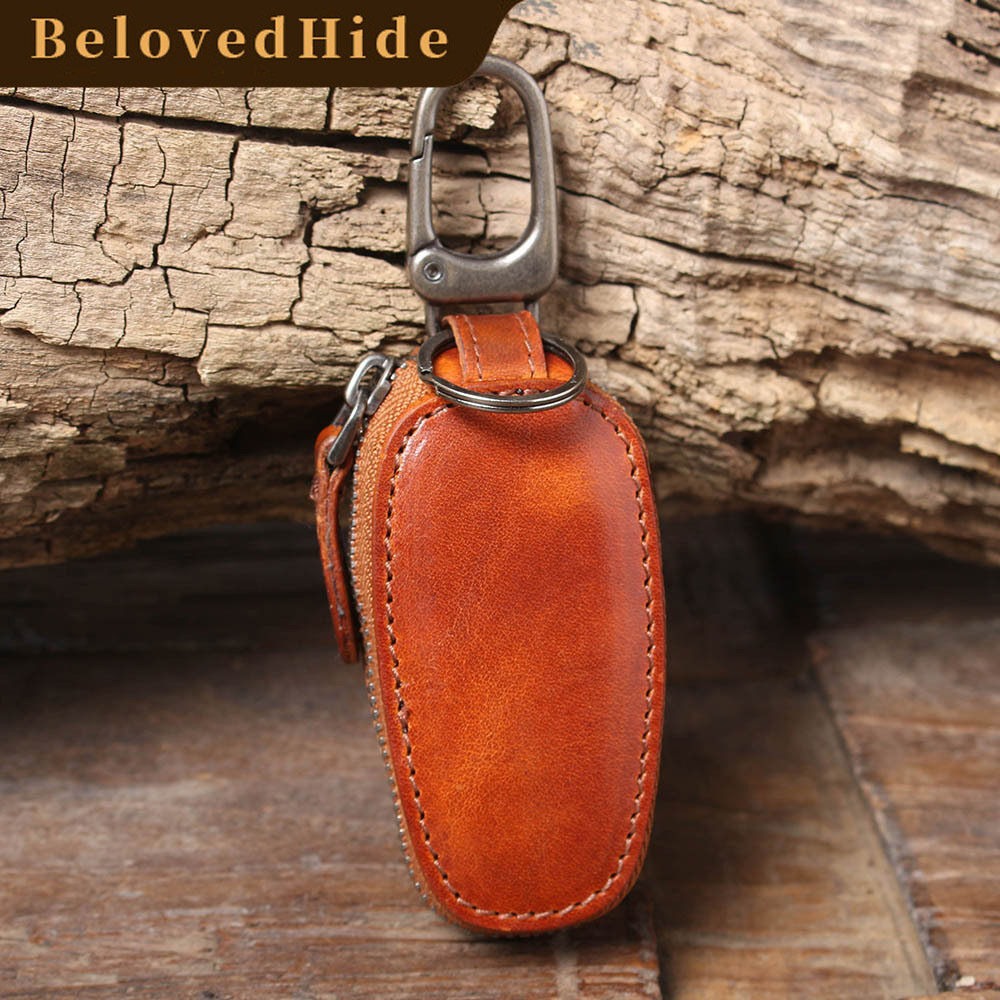 Mini Leather Car Key Cover - Compact Key Pouch (Black, Brown, Coffee)YHHS6661