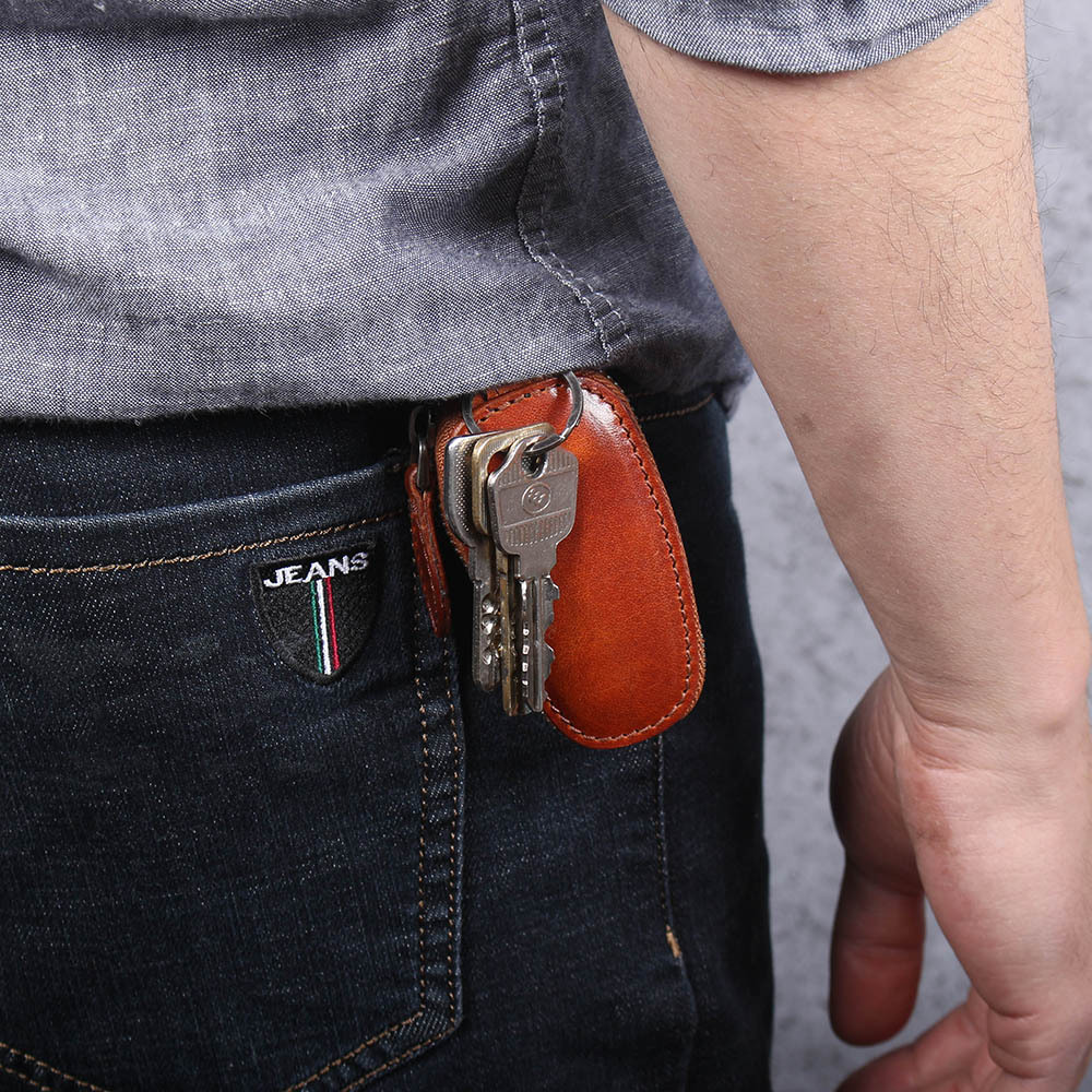 Mini Leather Car Key Cover - Compact Key Pouch (Black, Brown, Coffee)YHHS6661