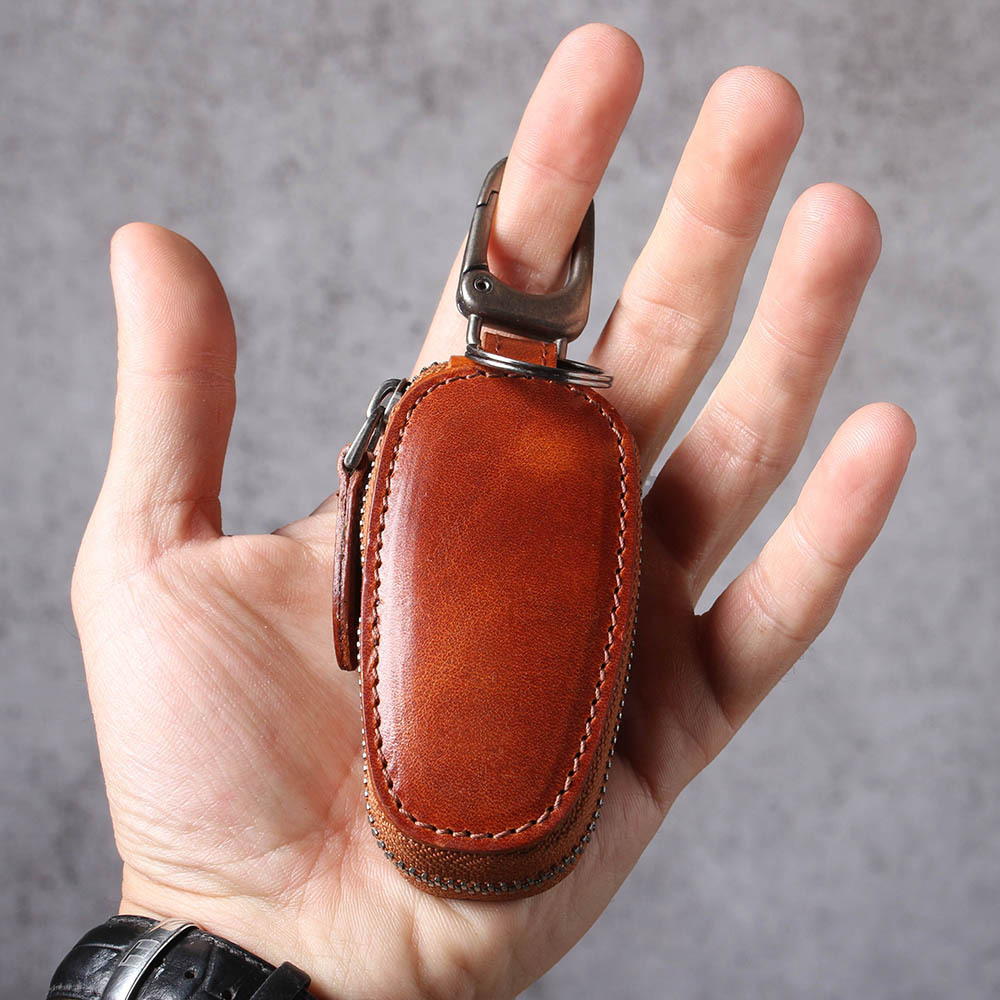 Mini Leather Car Key Cover - Compact Key Pouch (Black, Brown, Coffee)YHHS6661