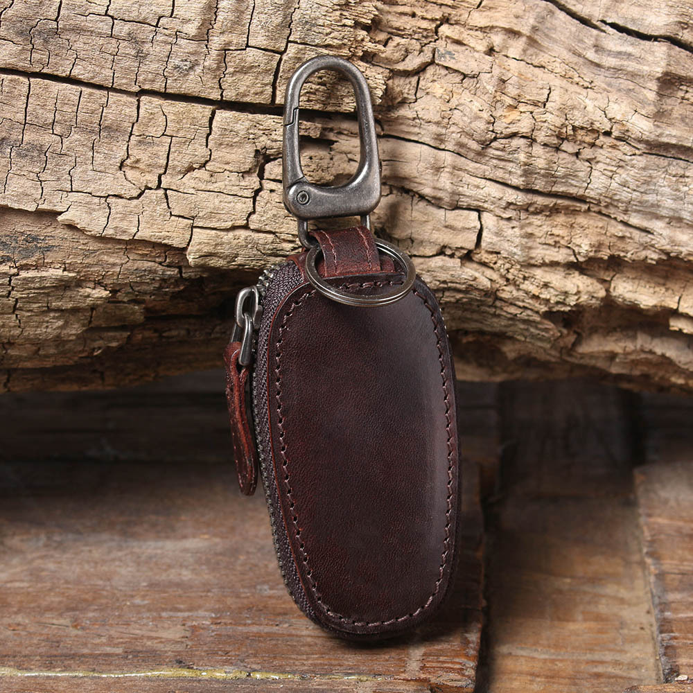 Mini Leather Car Key Cover - Compact Key Pouch (Black, Brown, Coffee)YHHS6661