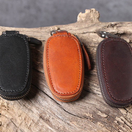 Mini Leather Car Key Cover - Compact Key Pouch (Black, Brown, Coffee)YHHS6661