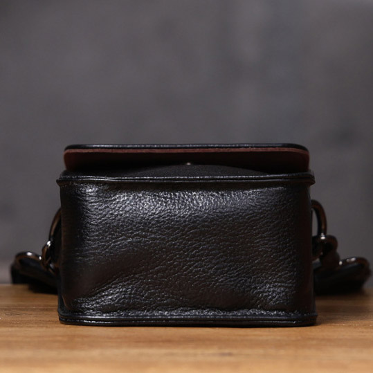 Black Leather Crossbody Bag - Sleek Men's Phone Waist Pack