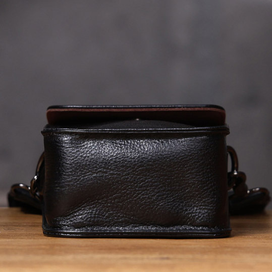 Black Leather Crossbody Bag - Sleek Men's Phone Waist Pack