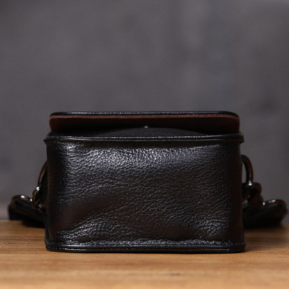 Black Leather Crossbody Bag - Sleek Men's Phone Waist Pack