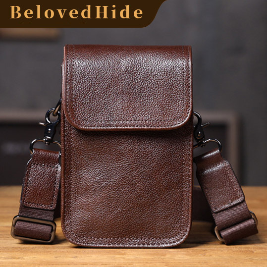 Brown Leather Crossbody Bag - Men's Waist Phone Pack-darkcoffe