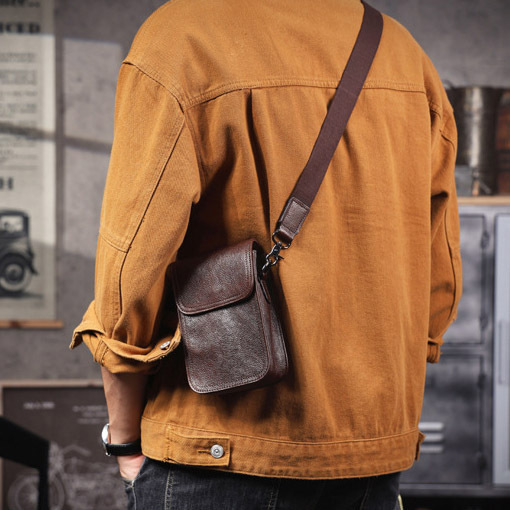 Brown Leather Crossbody Bag - Men's Waist Phone Pack-darkcoffe