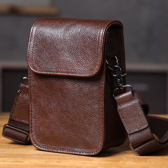 Brown Leather Crossbody Bag - Men's Waist Phone Pack-darkcoffe