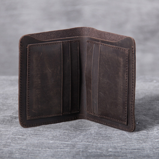 Classic Handmade Short Bifold Wallet – Minimalist Slim Design (Dark Coffee, Brown)YHOYshort