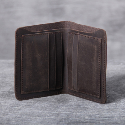 Classic Handmade Short Bifold Wallet – Minimalist Slim Design (Dark Coffee, Brown)YHOYshort
