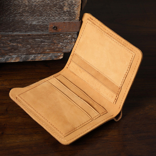 Classic Handmade Short Bifold Wallet – Minimalist Slim Design (Dark Coffee, Brown)YHOYshort