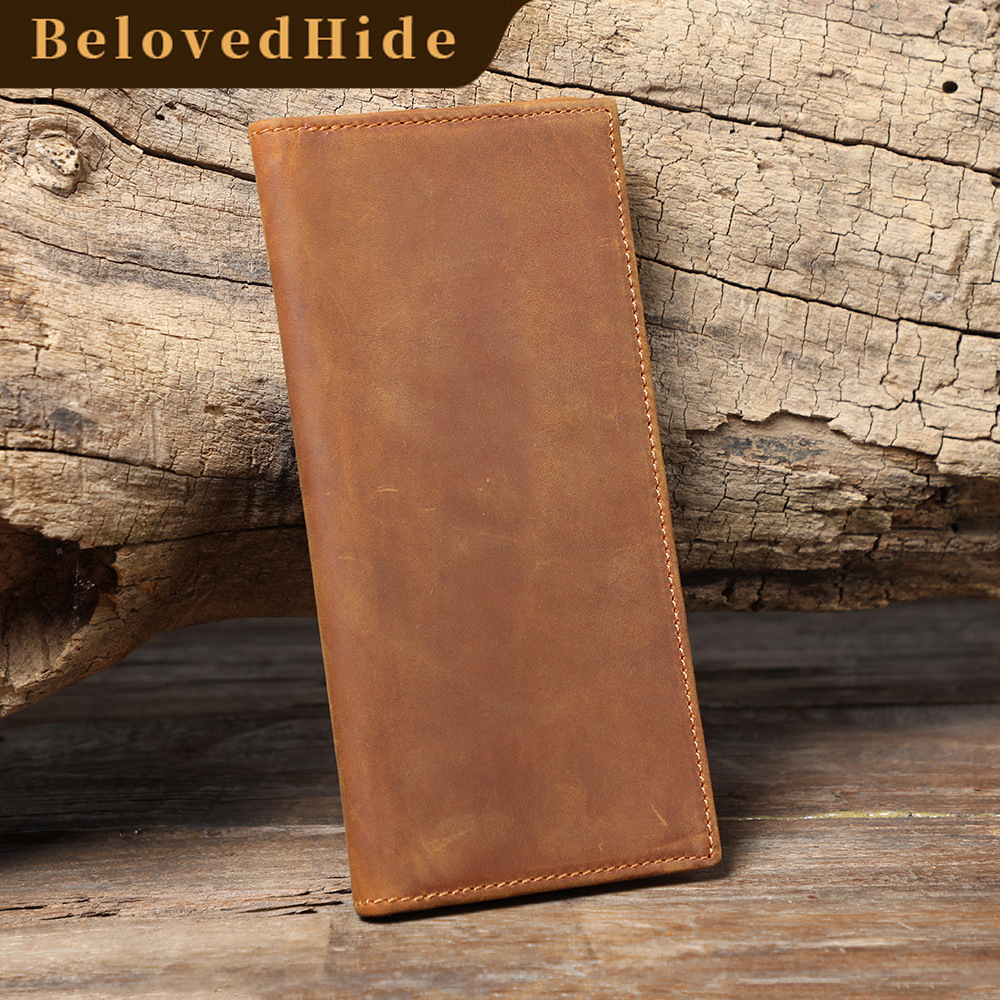 Vintage Crazy Horse Leather Long Bifold Wallet for Men – Multi-Card Slot Slim Phone Holder YHZY8030