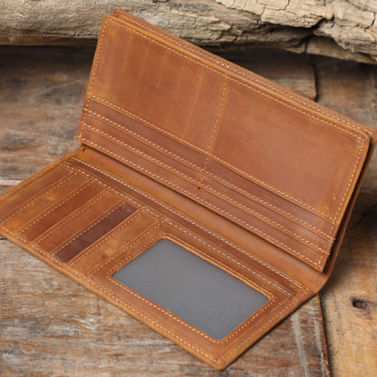 Vintage Crazy Horse Leather Long Bifold Wallet for Men – Multi-Card Slot Slim Phone Holder YHZY8030