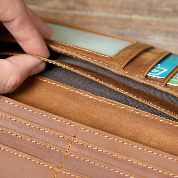 Vintage Crazy Horse Leather Long Bifold Wallet for Men – Multi-Card Slot Slim Phone Holder YHZY8030