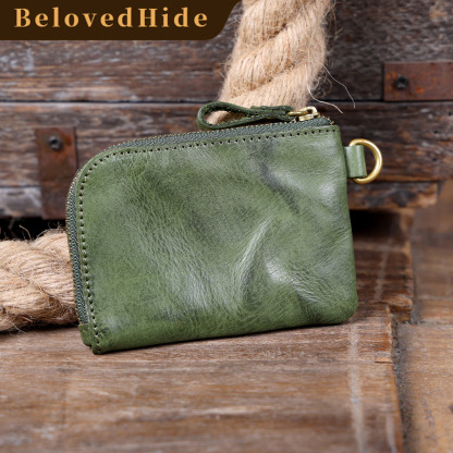Mini Leather Keychain Wallet - Zippered Key Pouch with YKK Zipper (Black, Olive, Sunset)YHZD517351