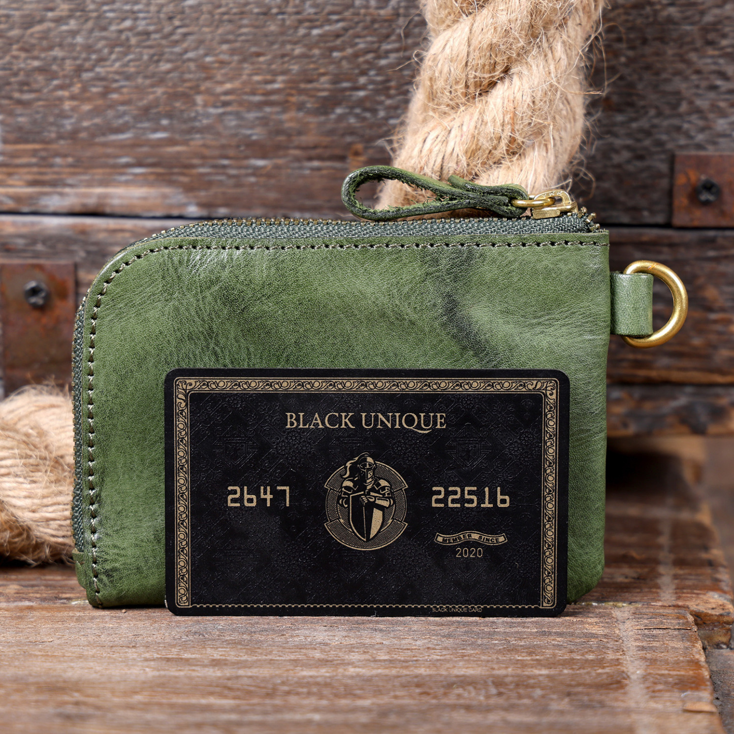 Mini Leather Keychain Wallet - Zippered Key Pouch with YKK Zipper (Black, Olive, Sunset)YHZD517351
