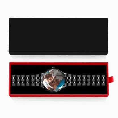 Custom Men's Black Alloy Watch, Personalization Photo and Text Watch 38mm