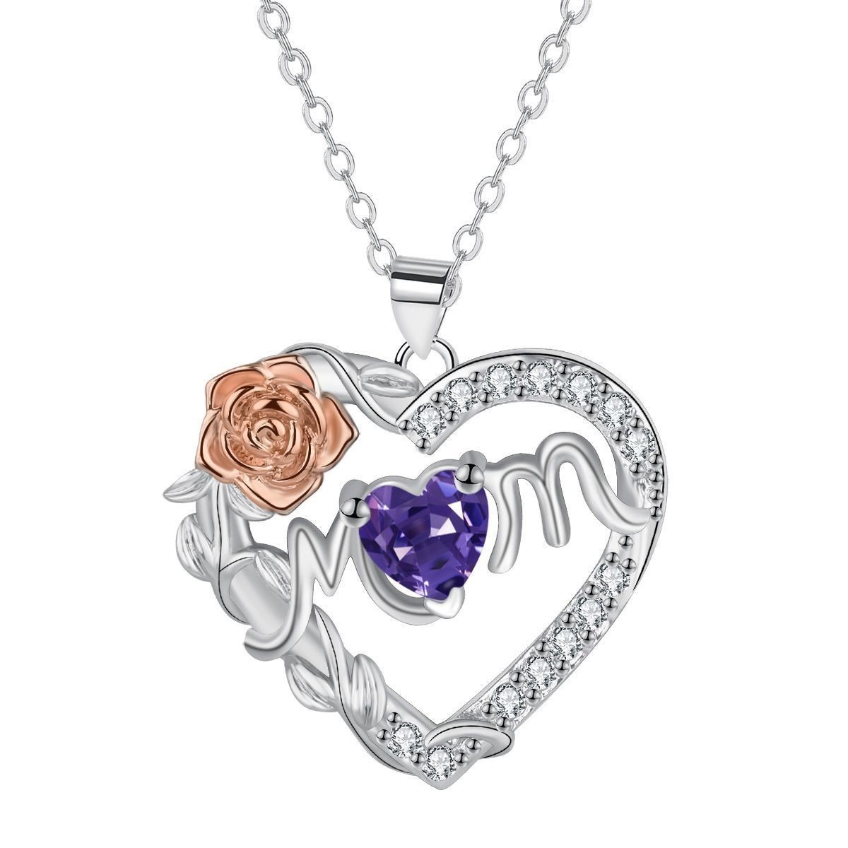 New Mother's Day Necklace, Heart-shaped Rose Necklace, Cross Chain Copper Jewelry Piece