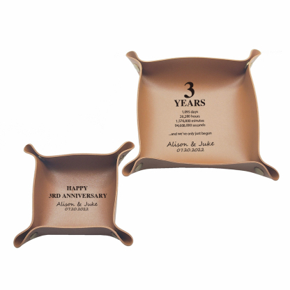 Custom Leather Tray, Square Leather Tray for Keys, Cosmetics, Jewelry, 3rd Anniversary Leather Gift (15/20/25cm, Multi-Color)