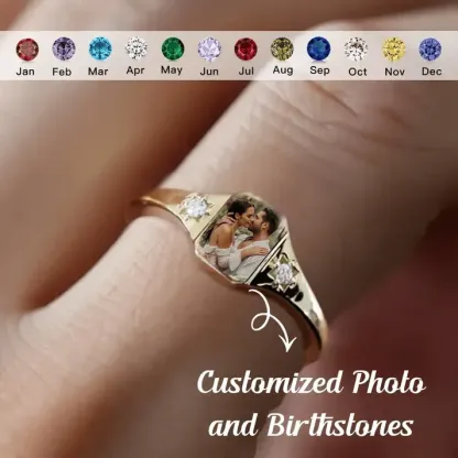 Personalized Birthstone Photo Ring, Custom Birthstone Jewelry, Perfect Gift for Her Valentine's Day Gifts