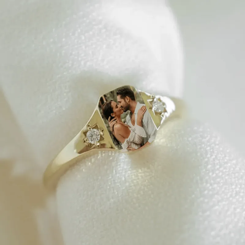 Personalized Birthstone Photo Ring, Custom Birthstone Jewelry, Perfect Gift for Her Valentine's Day Gifts