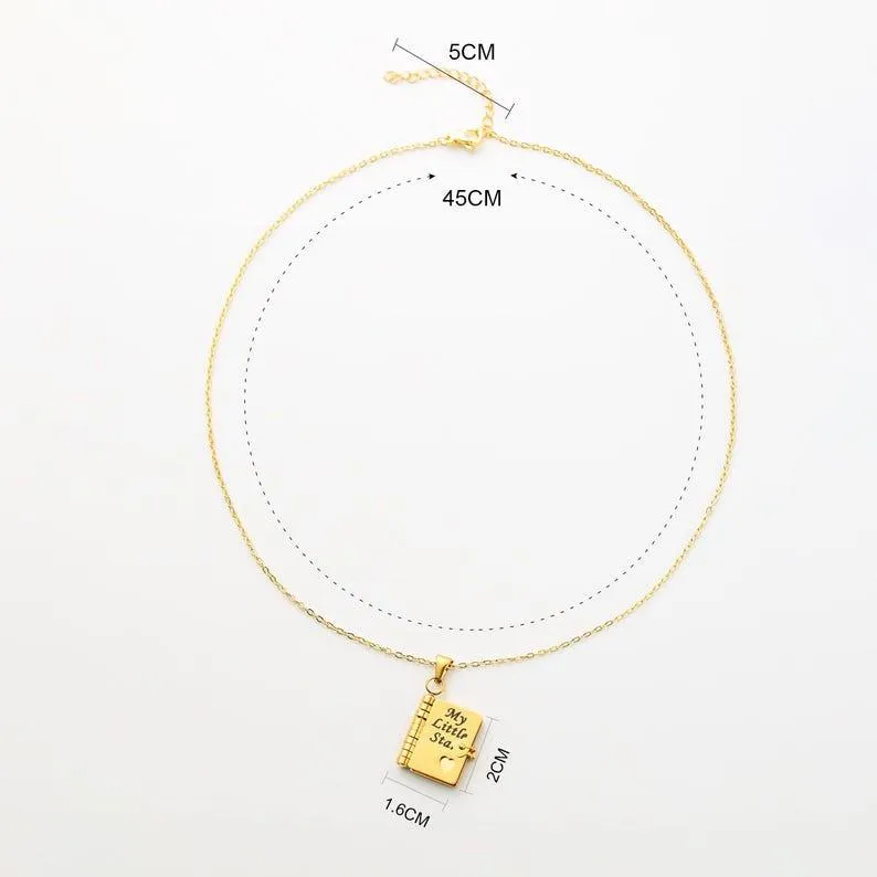 Personalized Book Necklace, Adjustable Pendant with Message Inside, Meaningful Jewelry Gift