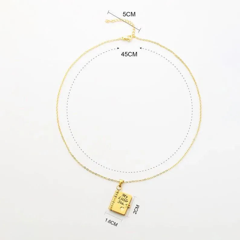 Personalized Book Necklace, Adjustable Pendant with Message Inside, Meaningful Jewelry Gift