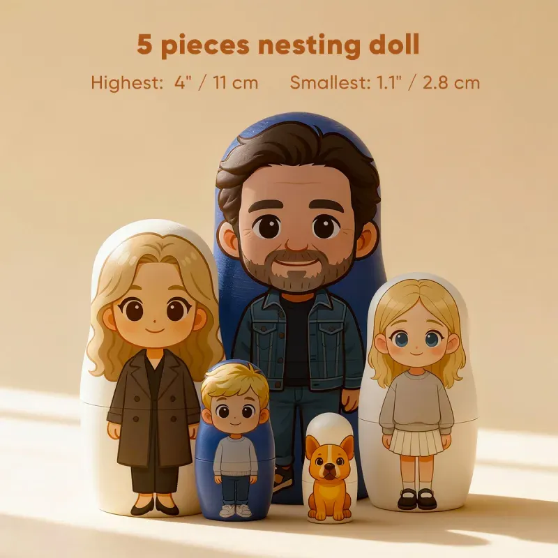 Custom Vintage Nesting Dolls, Personalized Portrait Nesting Doll, Custom Family Portrait Cartoon Gift, Best Christmas Gifts