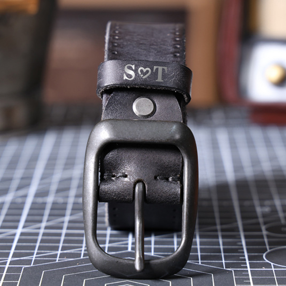 Vintage Men's Leather Belt - 3rd Anniversary Gift with Custom "S ❤️ T" Engraving