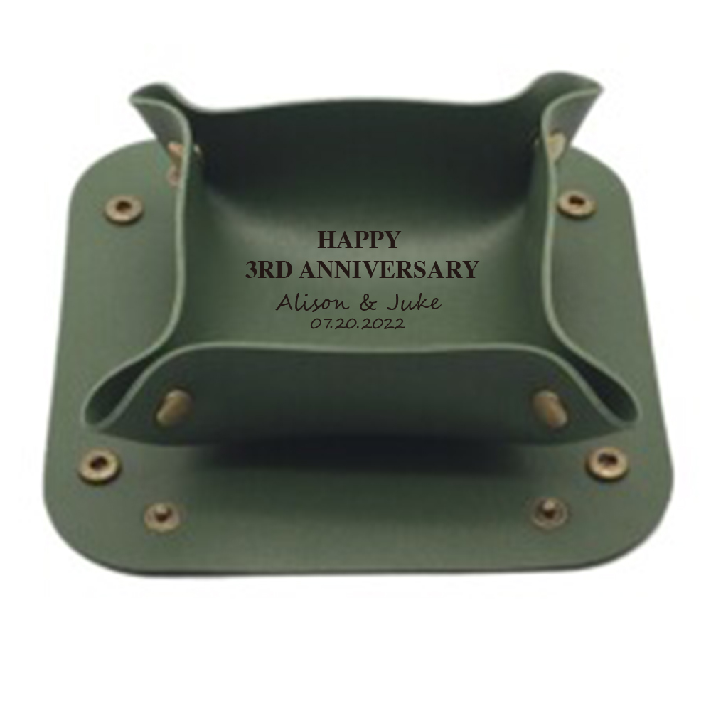 Custom Leather Tray, Square Leather Tray for Keys, Cosmetics, Jewelry, 3rd Anniversary Leather Gift (15/20/25cm, Multi-Color)