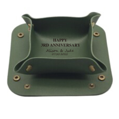 Custom Leather Tray, Square Leather Tray for Keys, Cosmetics, Jewelry, 3rd Anniversary Leather Gift (15/20/25cm, Multi-Color)