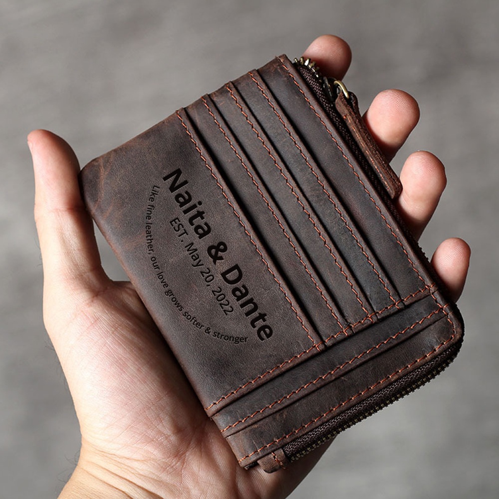 Leather Anniversary Gifts, Leather Passport Wallet, Large-Capacity Zero Wallet