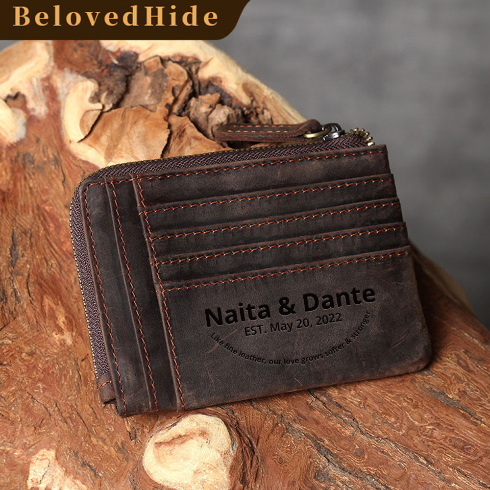 Leather Anniversary Gifts, Leather Passport Wallet, Large-Capacity Zero Wallet