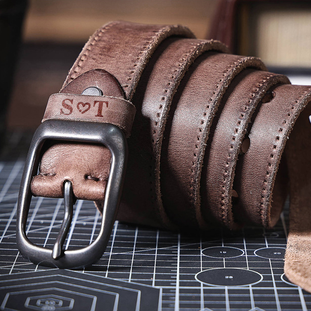 Vintage Men's Leather Belt, Handcrafted Genuine Leather Belt