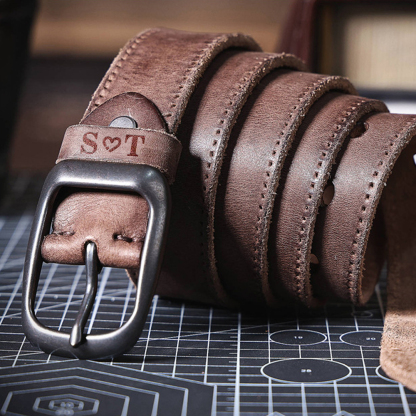 Vintage Men's Leather Belt, Handcrafted Genuine Leather Belt