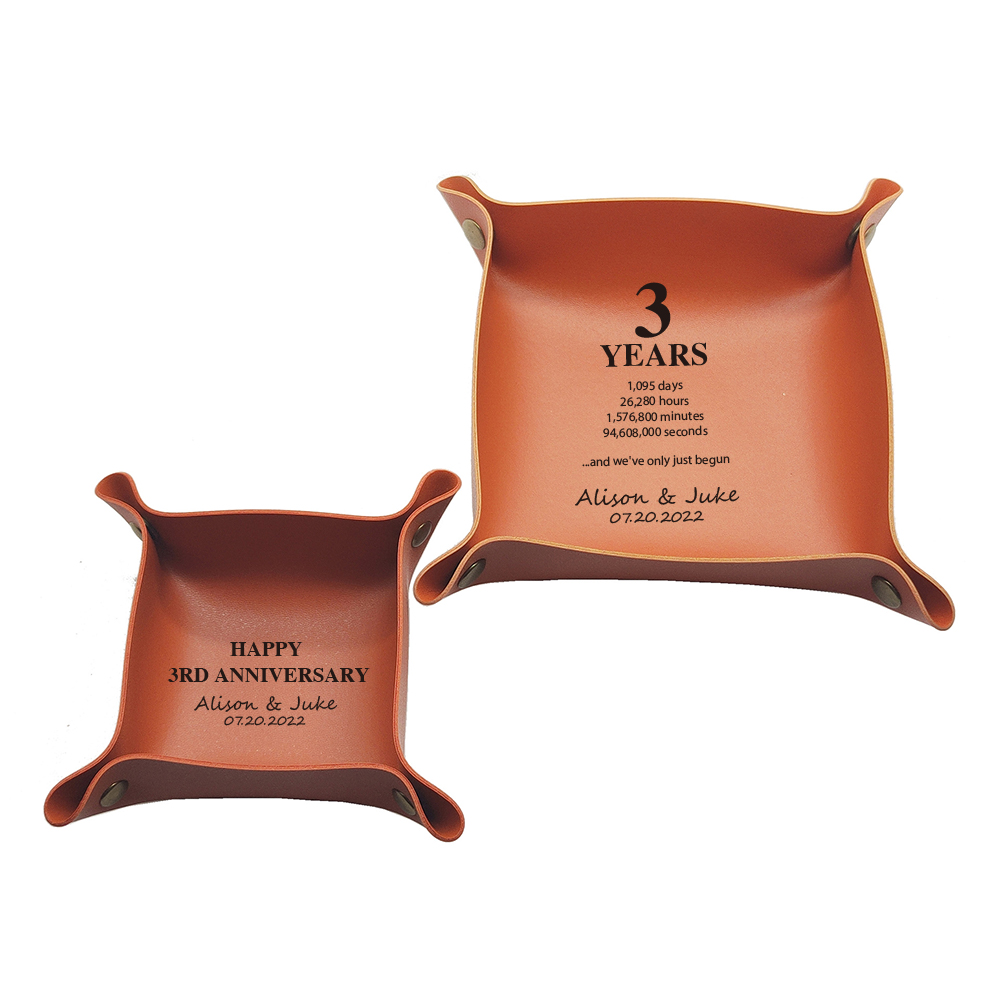 Custom Leather Tray, Square Leather Tray for Keys, Cosmetics, Jewelry, 3rd Anniversary Leather Gift (15/20/25cm, Multi-Color)