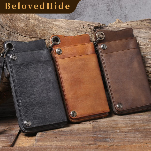 Handmade Vintage Long Bifold Wallet – Multi-Function Cardholder & Phone Pocket (Brown, Black, Coffee)YH8095D