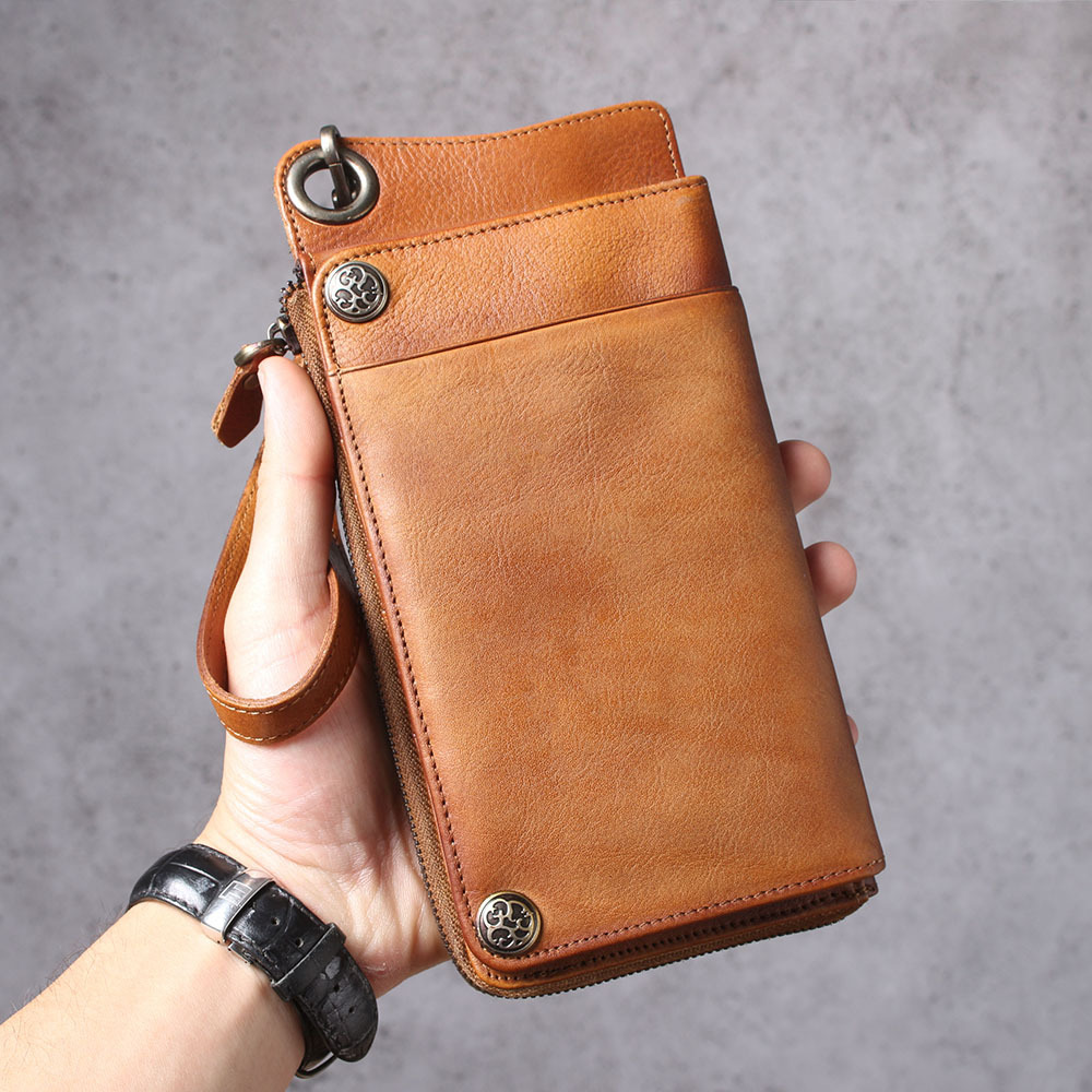 Handmade Vintage Long Bifold Wallet – Multi-Function Cardholder & Phone Pocket (Brown, Black, Coffee)YH8095D