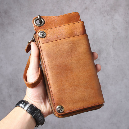 Handmade Vintage Long Bifold Wallet – Multi-Function Cardholder & Phone Pocket (Brown, Black, Coffee)YH8095D